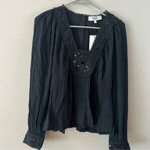 Sea New York Charlotte long sleeve embellished top blouse Ladies size xs black